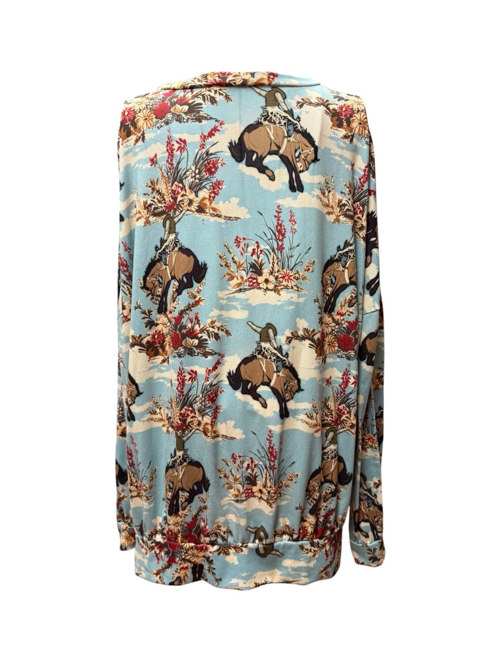 Light Blue Western Cowboy Floral Sweatshirt L/XL - Picture 6 of 8